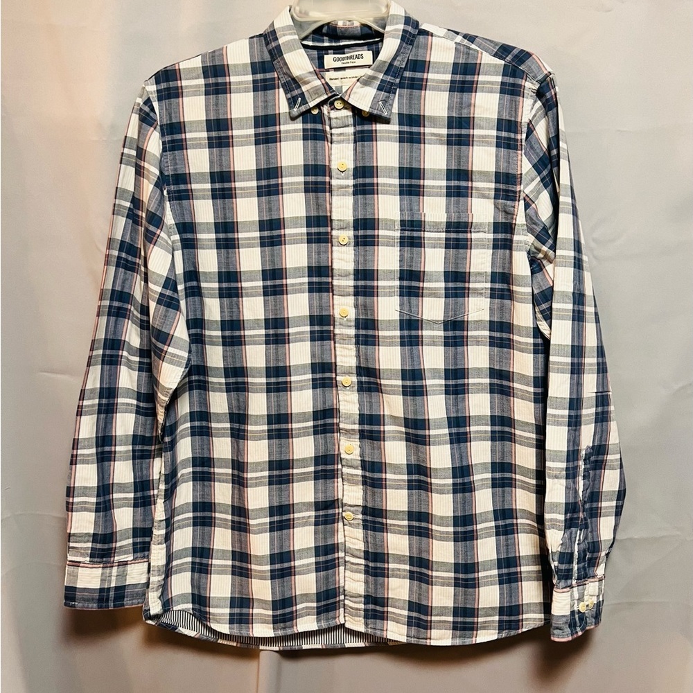 Goodthreads Mens Blue Size XL Plaid Print‎ Standard Fit Button Down Shirt Blue